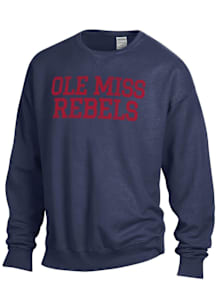 ComfortWash Ole Miss Rebels Mens Navy Blue Garment Dyed Long Sleeve Crew Sweatshirt