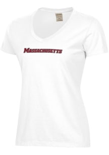 ComfortWash Massachusetts Minutemen Womens White Garment Dyed Short Sleeve T-Shirt