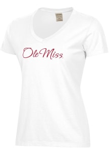 ComfortWash Ole Miss Rebels Womens White Script Garment Dyed Short Sleeve T-Shirt
