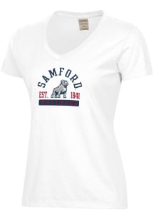ComfortWash Samford University Bulldogs Womens White Arch Mascot Garment Dyed Short Sleeve T-Shi..