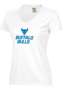 ComfortWash Buffalo Bulls Womens White Logo Garment Dyed Short Sleeve T-Shirt