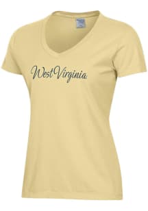 ComfortWash West Virginia Mountaineers Womens Yellow Garment Dyed Short Sleeve T-Shirt