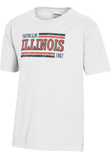 Youth Illinois Fighting Illini White ComfortWash Garment Dyed Short Sleeve T-Shirt