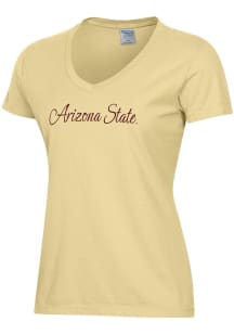 ComfortWash Arizona State Sun Devils Womens Yellow Script Garment Dyed Short Sleeve T-Shirt