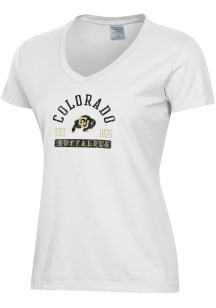 ComfortWash Colorado Buffaloes Womens White Garment Dyed Short Sleeve T-Shirt