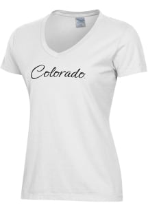 ComfortWash Colorado Buffaloes Womens White Script Garment Dyed Short Sleeve T-Shirt