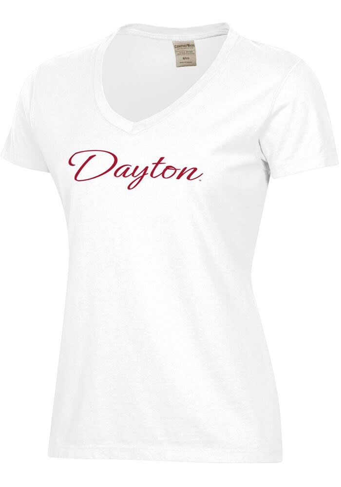 ComfortWash Dayton Flyers Womens White Script Garment Dyed Short Sleeve T-Shirt