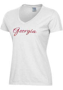 ComfortWash Georgia Bulldogs Womens White Script Garment Dyed Short Sleeve T-Shirt
