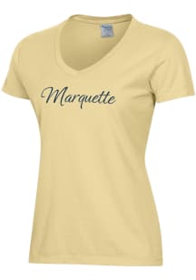 ComfortWash Marquette Golden Eagles Womens Yellow Script Garment Dyed Short Sleeve T-Shirt