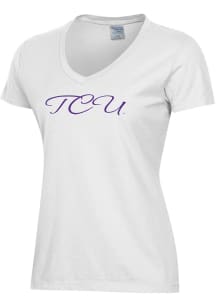 ComfortWash TCU Horned Frogs Womens White Script Garment Dyed Short Sleeve T-Shirt