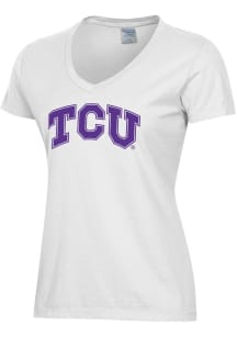 ComfortWash TCU Horned Frogs Womens White Garment Dyed Short Sleeve T-Shirt