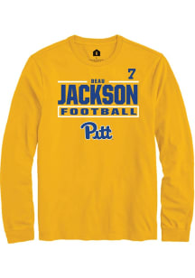 Beau Jackson Mens Gold Pitt Panthers NIL Stacked Box Long Sleeve Player T Shirt