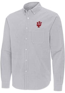 Mens Indiana Hoosiers Ash Antigua Porter Long Sleeve Dress Shirt
