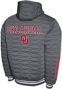 Oklahoma Sooners Mens Charcoal H-Quilt Hooded Fleece Medium Weight Jacket