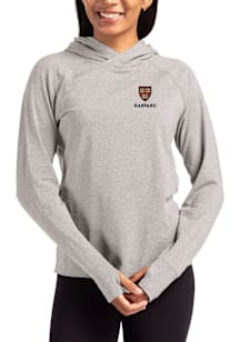 Cutter and Buck Harvard Crimson Womens Grey Adapt Knit Hood Hooded Sweatshirt