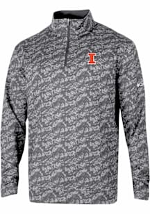 Columbia Illinois Fighting Illini Mens Grey Heat Seal Printed Wickham Hills Long Sleeve Qtr Zip Pu..