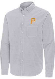 Antigua Pittsburgh Pirates Mens Grey Porter Long Sleeve Dress Shirt