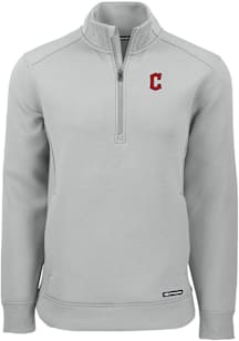 Cutter and Buck Cleveland Guardians Mens Grey Roam Long Sleeve Qtr Zip Pullover