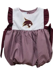 Vive La Fete Texas State Bobcats Baby Girls Maroon Gingham Bubble Short Sleeve Dress