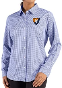 Womens Illinois Fighting Illini Navy Blue Cutter and Buck Vault Epic Confidence Gingham Long Sleev..