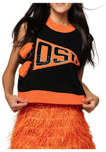 Queen of Sparkles Oklahoma State Cowboys Womens Black Sequin Pennant Sweater Tank Top