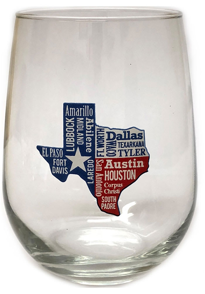 Texas Texas Cities Stemless Wine Glass