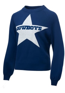 Dallas Cowboys Womens Navy Blue Wordmark Star Crew Sweatshirt