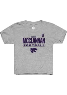 Simon McClannan Youth Grey K-State Wildcats NIL Stacked Box Short Sleeve Player T-Shirt