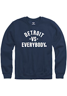 Detroit Mens Navy Blue DVE Double Outlined Long Sleeve Crew Sweatshirt