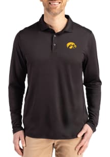 Mens Iowa Hawkeyes Black Cutter and Buck Coastline Long Sleeve Polo Shirt
