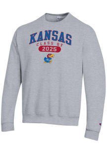 Champion Kansas Jayhawks Mens Grey Class of 2025 Pill Powerblend Long Sleeve Crew Sweatshirt