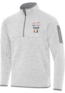Antigua Miami Hurricanes Mens Grey 2026 Fiesta Bowl Champions Fortune Long Sleeve Qtr Zip Pullover