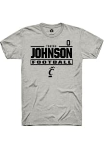 Isaiah Johnson Rally Mens Ash Cincinnati Bearcats NIL Stacked Box Player T Shirt