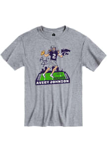 Avery Johnson K-State Wildcats Grey Football Caricature Graphic Short Sleeve Fashion Player T Sh..