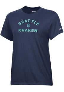 Champion Seattle Kraken Womens Navy Blue Arch Team Mascot Core Short Sleeve T-Shirt