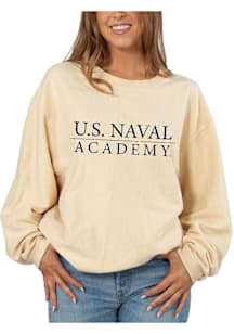 Navy Midshipmen Womens Natural Distressed Bar Corded Crew Sweatshirt