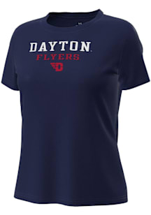 Under Armour Dayton Flyers Womens Navy Blue Stacked over logo Motion Short Sleeve T-Shirt