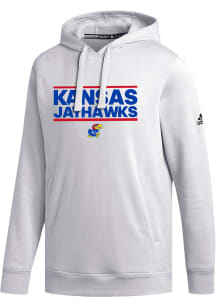 Adidas Kansas Jayhawks Mens White Fleece Long Sleeve Hoodie