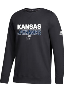Adidas Kansas Jayhawks Mens Black Fleece Long Sleeve Crew Sweatshirt