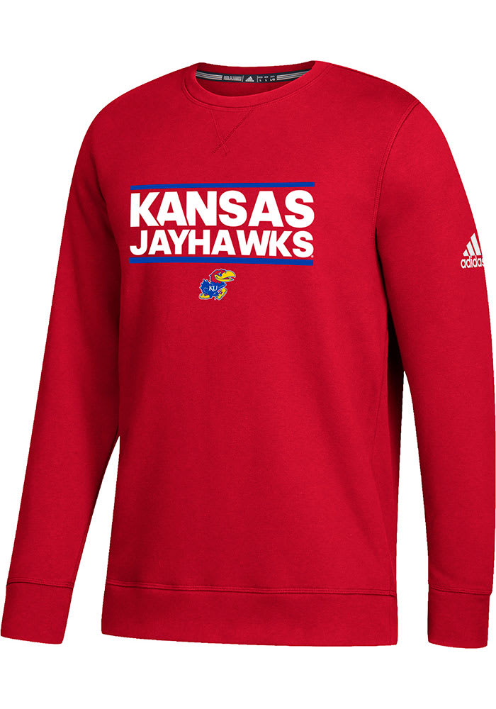 Adidas Kansas Jayhawks Mens Red Fleece Long Sleeve Crew Sweatshirt