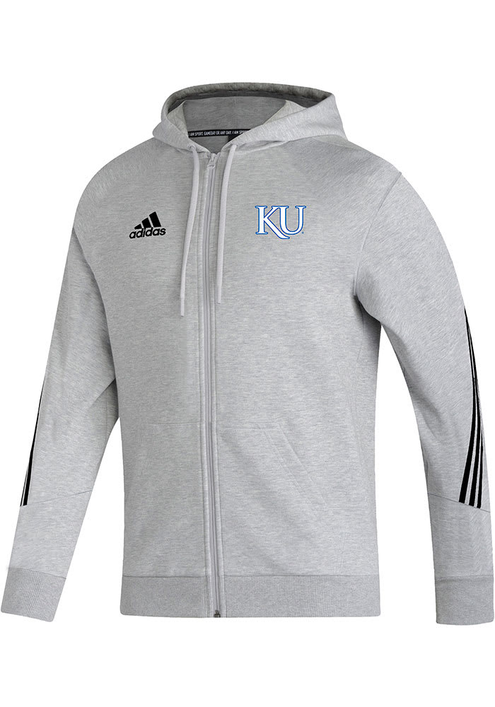 Kansas Jayhawks Mens Grey Fashion Three Stripe Long Sleeve Full Zip Jacket