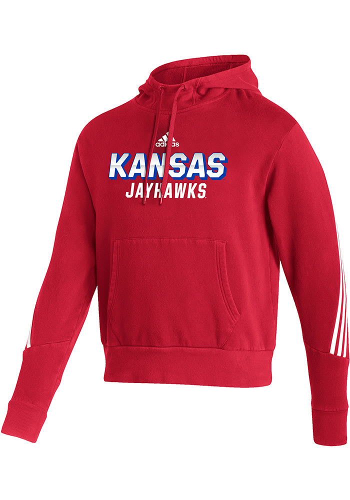 Adidas Kansas Jayhawks Mens RED Three Stripe Fleece Hoodie - 27230076