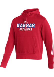 Adidas Kansas Jayhawks Mens Red Three Stripe Fleece Long Sleeve Hoodie