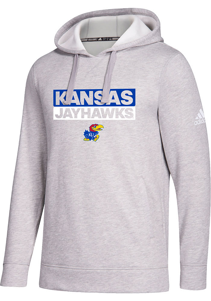 Kansas Jayhawks Mens Grey Three Stripe Pullover Long Sleeve Hoodie