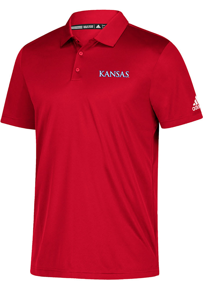 Adidas Kansas Jayhawks Mens Red Grind Short Sleeve Polo