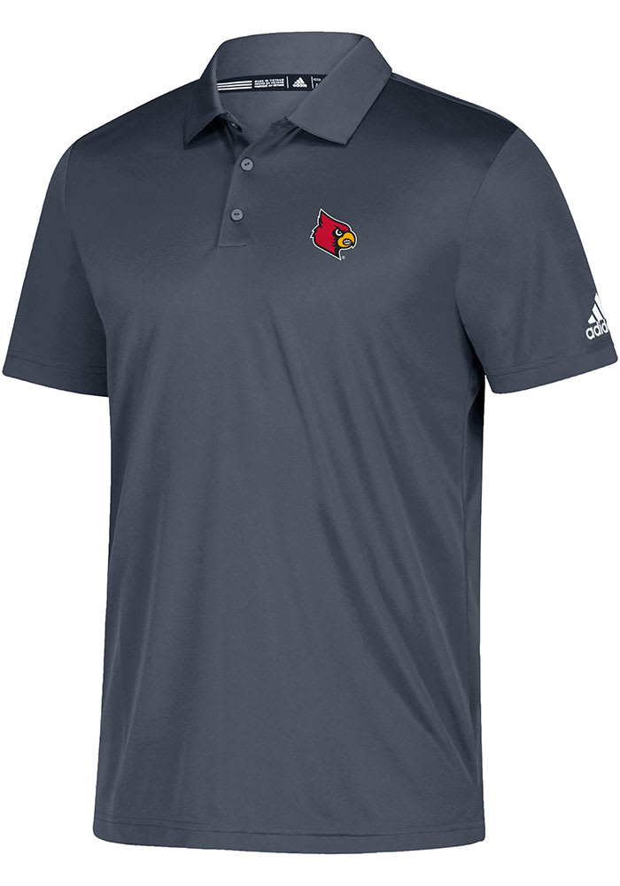 Adidas Louisville Cardinals Mens Grey Grind Short Sleeve Polo