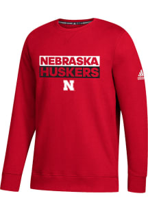 Mens Nebraska Cornhuskers Red Adidas Fleece Crew Sweatshirt