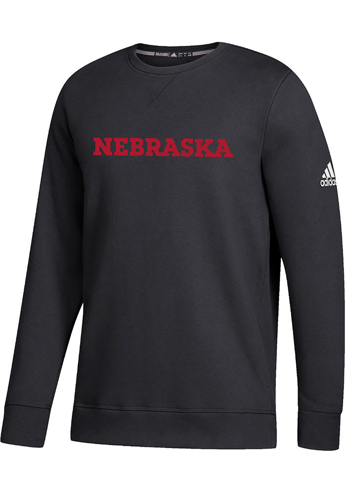 Adidas Nebraska Cornhuskers Mens Black Fleece Long Sleeve Crew Sweatshirt