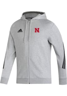 Adidas Nebraska Cornhuskers Mens Grey Full Zip Long Sleeve Full Zip Jacket
