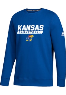 Adidas Kansas Jayhawks Mens Blue Basketball Fleece Long Sleeve Crew Sweatshirt